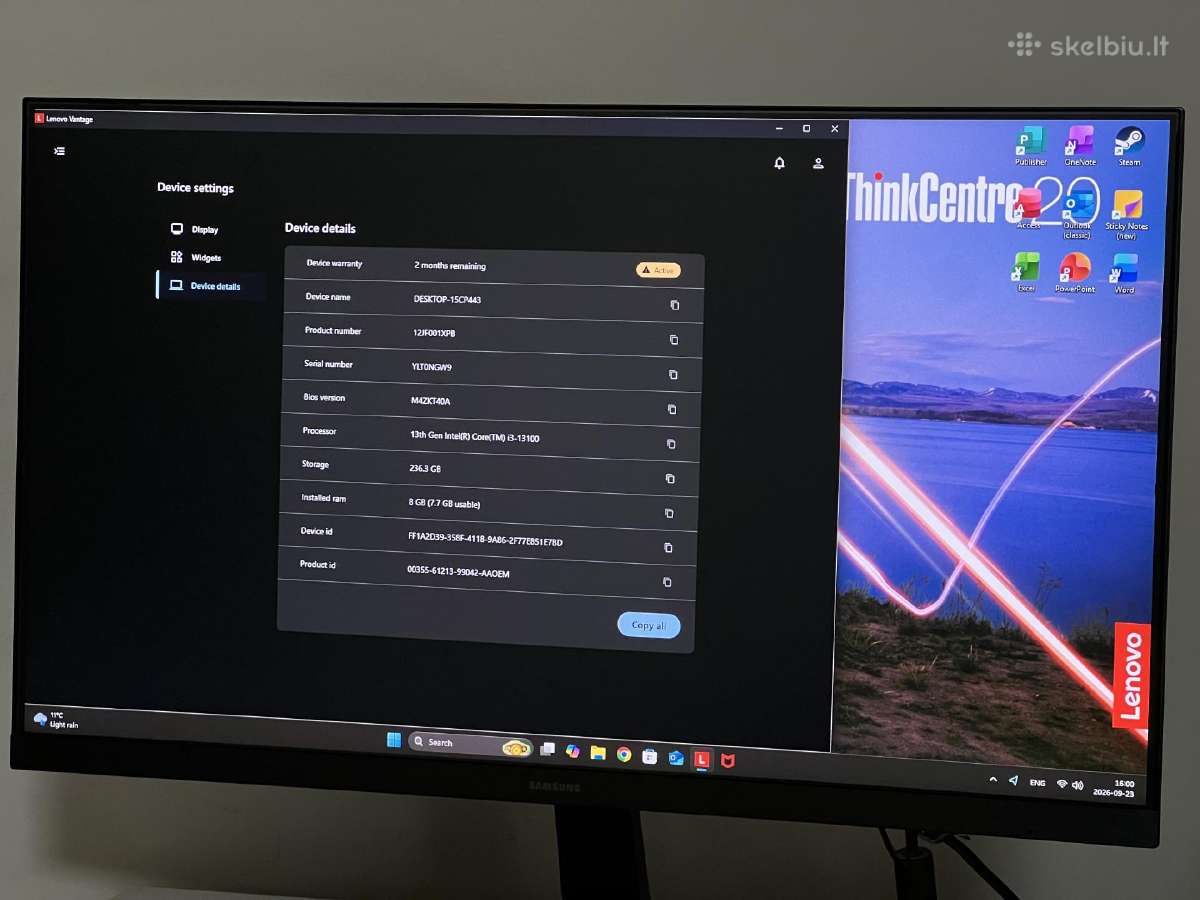 Parduodamas Thinkcentre Neo su I3-13k, 8gb/256gb. - nuotraukos Nr. 4