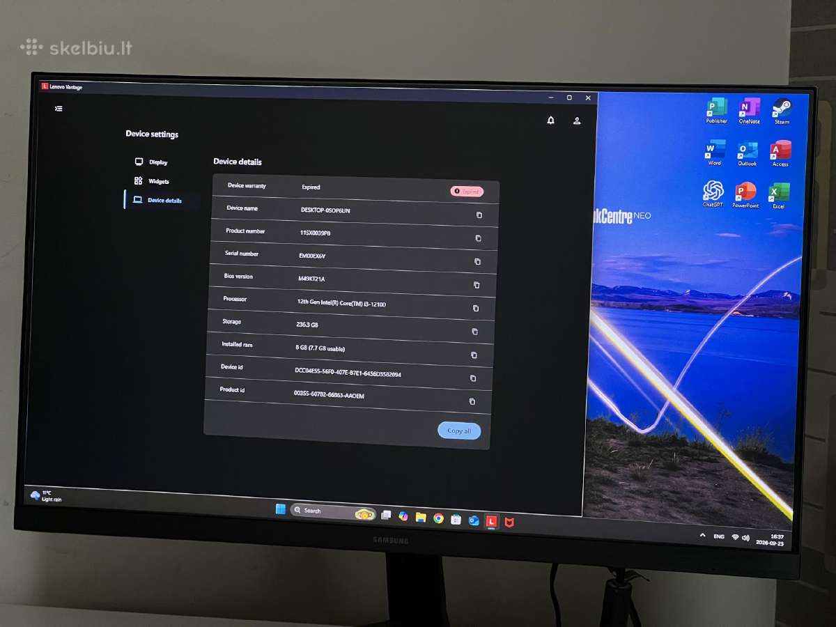 Parduodamas Thinkcentre Neo su I3-12k, 8gb/256gb. - nuotraukos Nr. 4