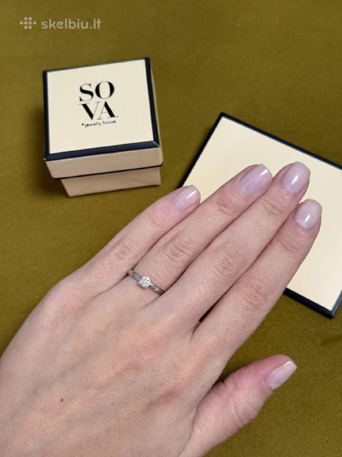 Sova balto aukso žiedas su natūraliu 0,32 ct deima - nuotraukos Nr. 4