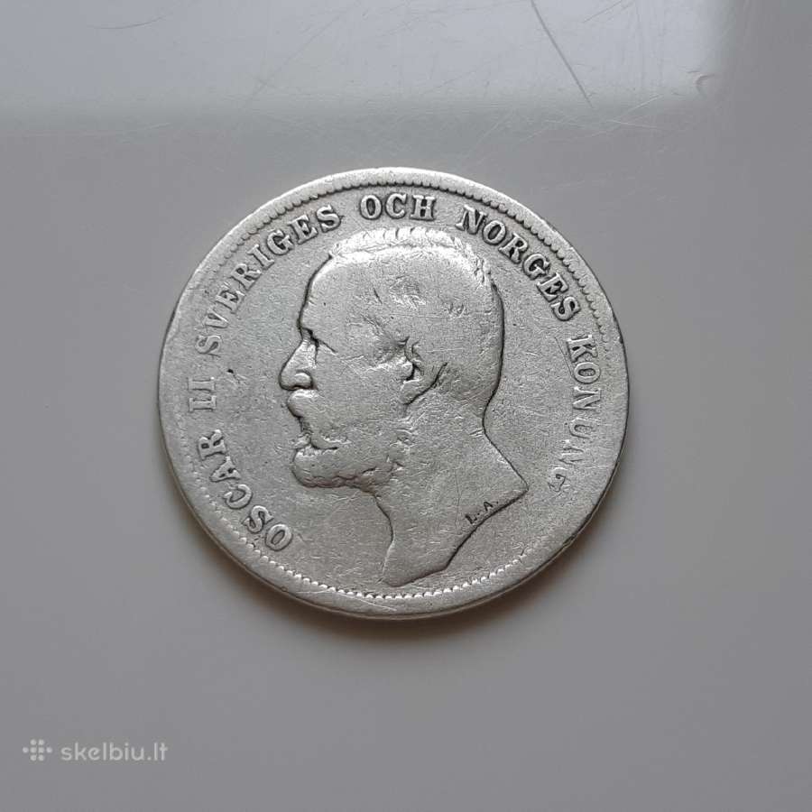 Švedija 1 krona sidabras 1890 - nuotraukos Nr. 2