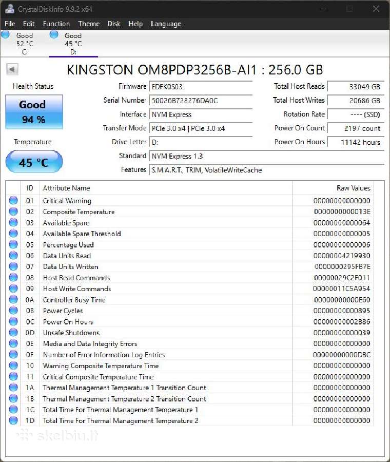 SSD diskas Kingston 256gb M.2 Nvme Om8pdp3256b-ai1 - nuotraukos Nr. 2