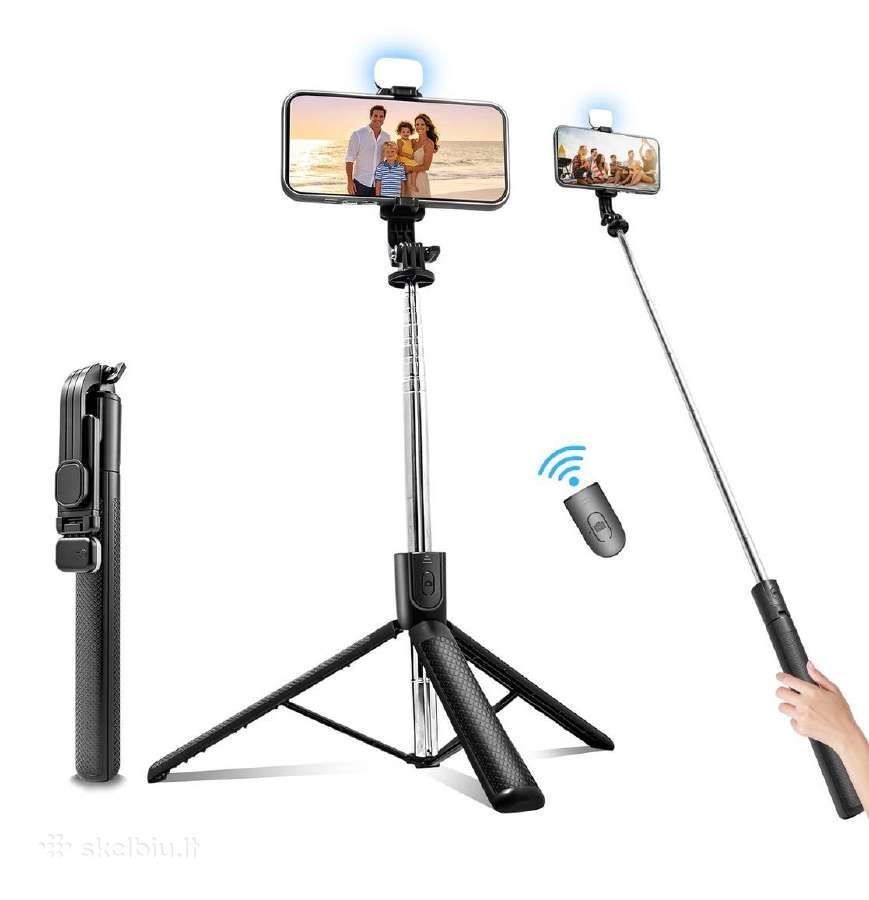Asmenukių selfie lazda su stovu, LED apšvietimu - nuotraukos Nr. 3