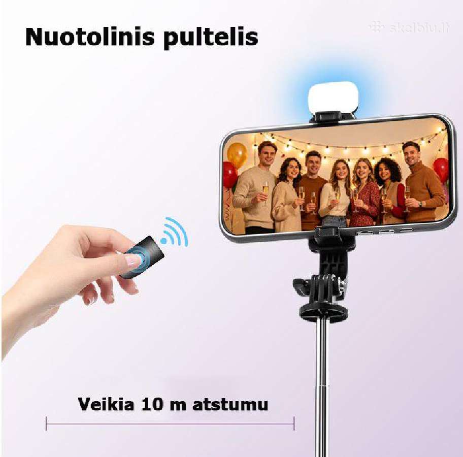 Asmenukių selfie lazda su stovu, LED apšvietimu - nuotraukos Nr. 5