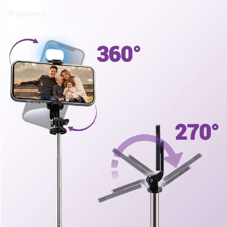 Asmenukių selfie lazda su stovu, LED apšvietimu - nuotraukos Nr. 10