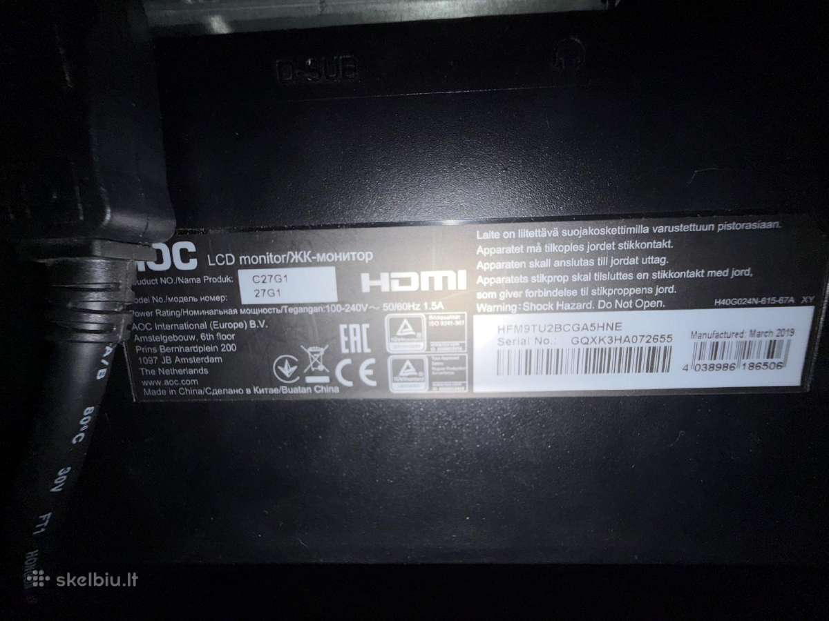 Parduodu Aoc C27g1 27 lenktą žaidimų monitorių - nuotraukos Nr. 4