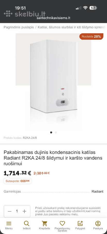 Dujinis katilas radiant r2ka 24/8 - nuotraukos Nr. 3