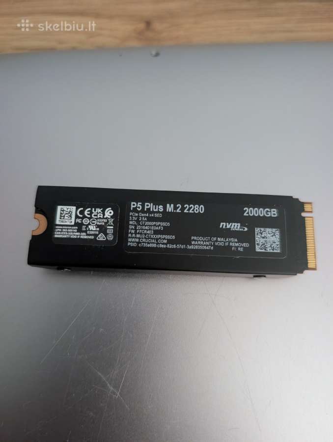 Crucial P5 Plus 2tb SSD Gen4 Nvme M2 - nuotraukos Nr. 2