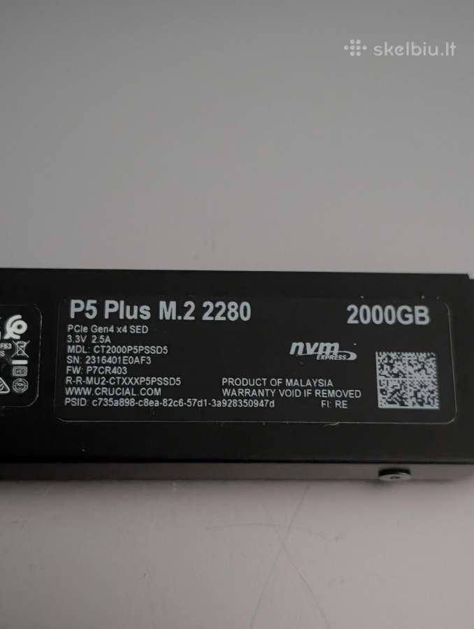 Crucial P5 Plus 2tb SSD Gen4 Nvme M2 - nuotraukos Nr. 3