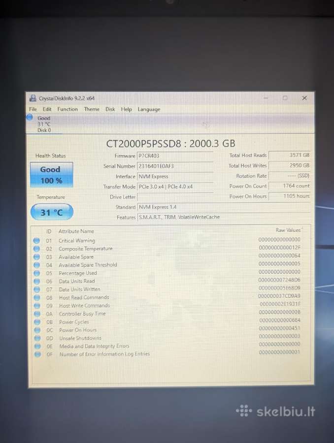 Crucial P5 Plus 2tb SSD Gen4 Nvme M2 - nuotraukos Nr. 4