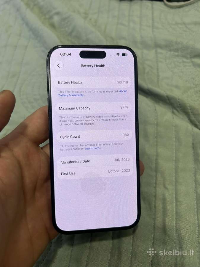 iPhone 15 pro 128gb baterija 87 - nuotraukos Nr. 4