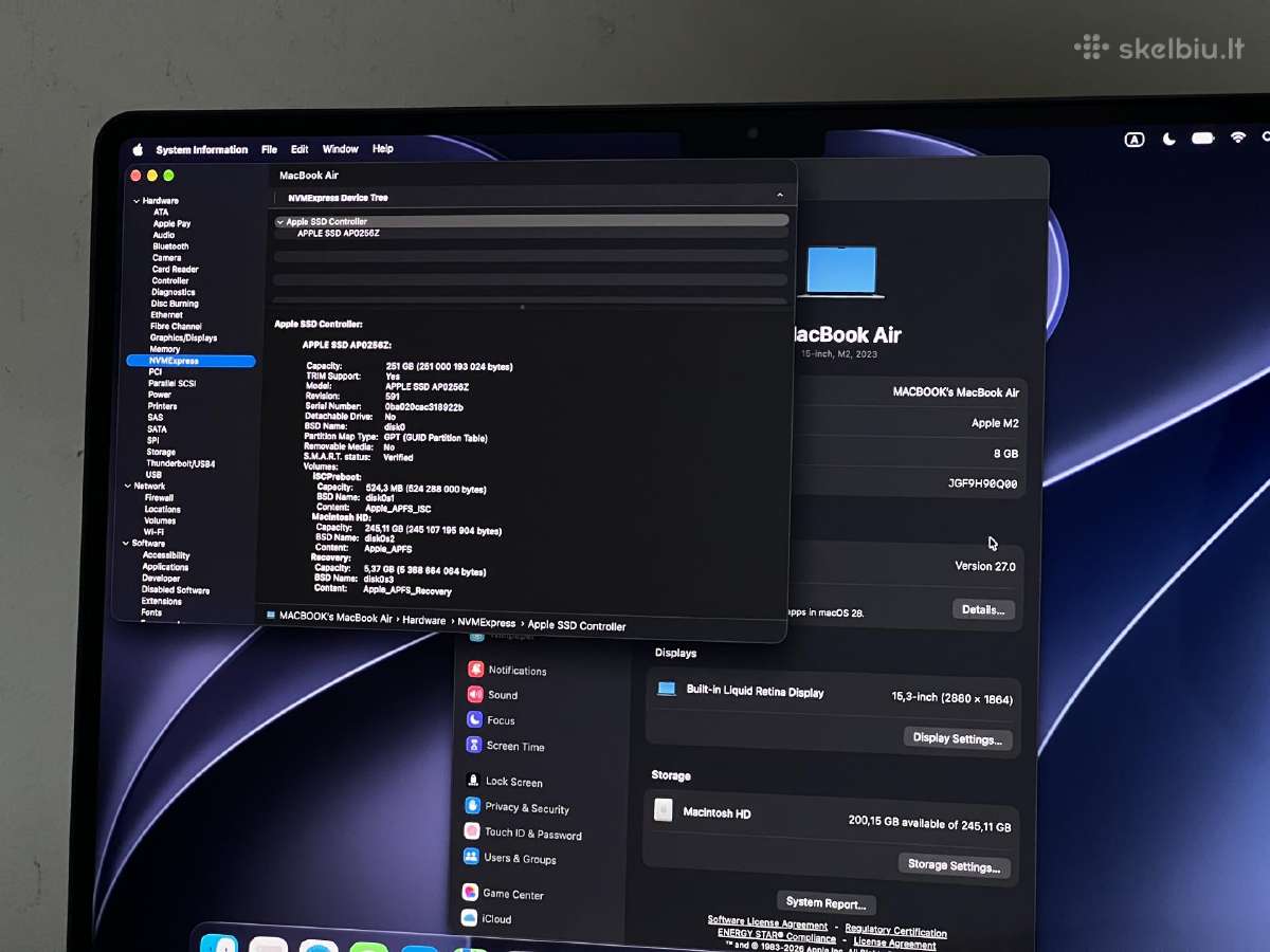 Parduodamas MacBook Air 15 su M2, Liquid Retina. - nuotraukos Nr. 11