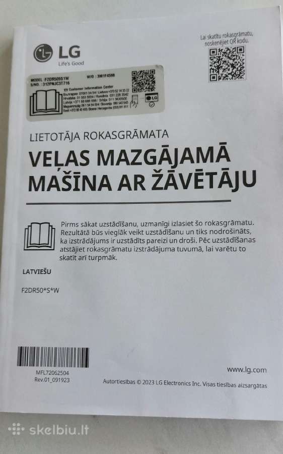 Mažai naudota skalbyklė-džiovyklė LG F2dr509s1w - nuotraukos Nr. 3