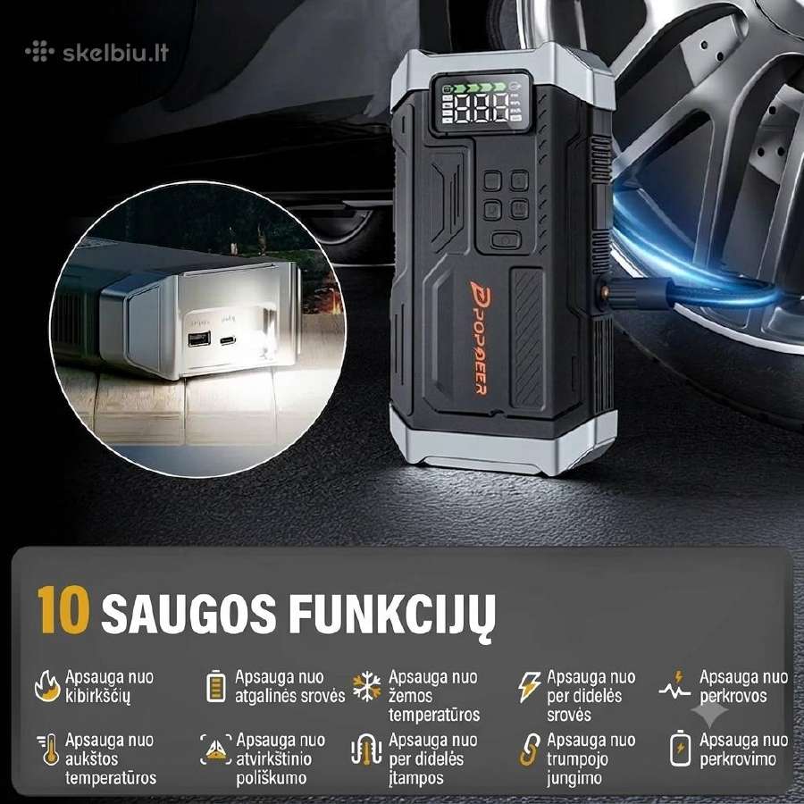 5000a. Auto užvedėjas,paleidėjas kompresorius 4in1 - nuotraukos Nr. 6