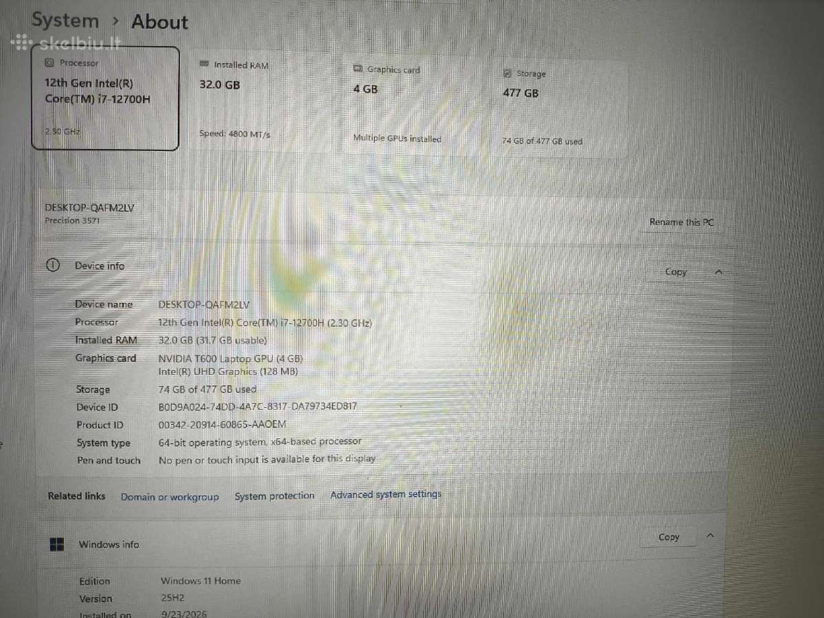 Precision 3571 15.6 i7-12700h 32gb 512gb T600 4gb - nuotraukos Nr. 5