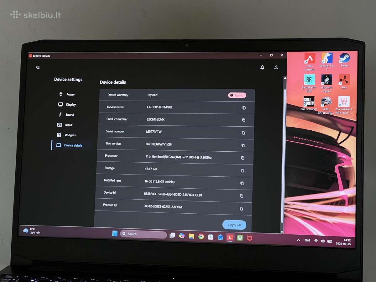 Parduodamas Ideapad su Gtx 1650, I5-11k, 120hz. - nuotraukos Nr. 9