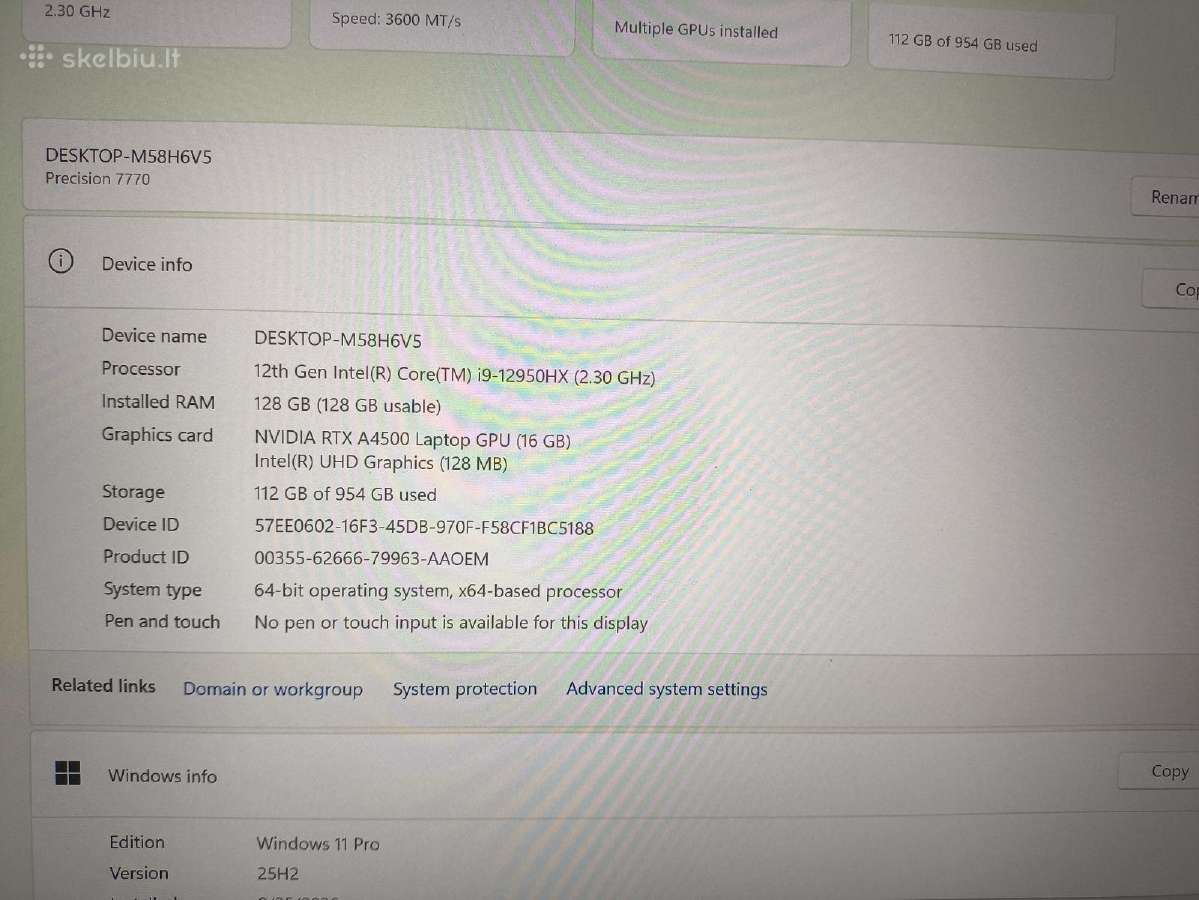 Precision 17.3 4k i9-12950hx 128gb RAM Ddr5 A4500 - nuotraukos Nr. 4