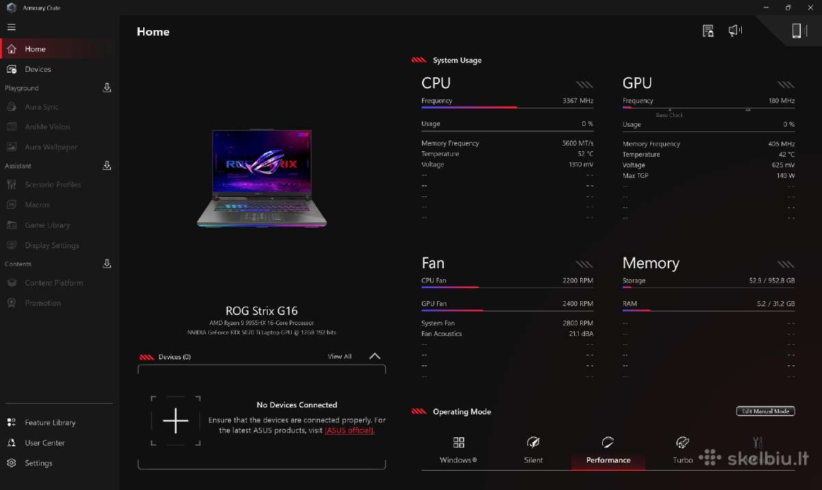 Asus Rog Strix 9955hx Rtx5070ti 12gb 32gb RAM - nuotraukos Nr. 6