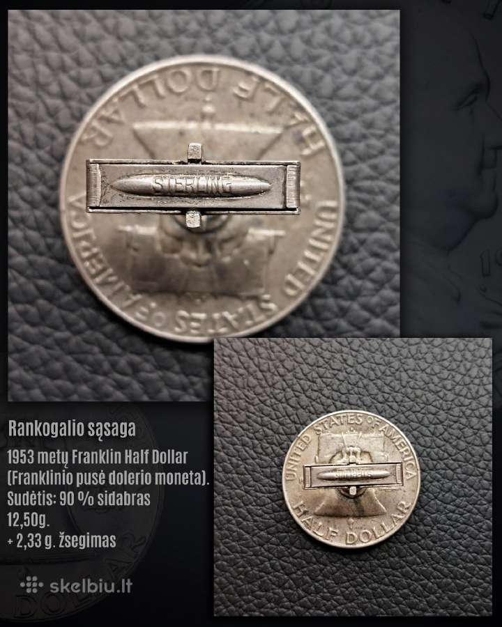 Sidabriniė sąsaga Franklin 1948–63 m. moneta JAV - nuotraukos Nr. 2