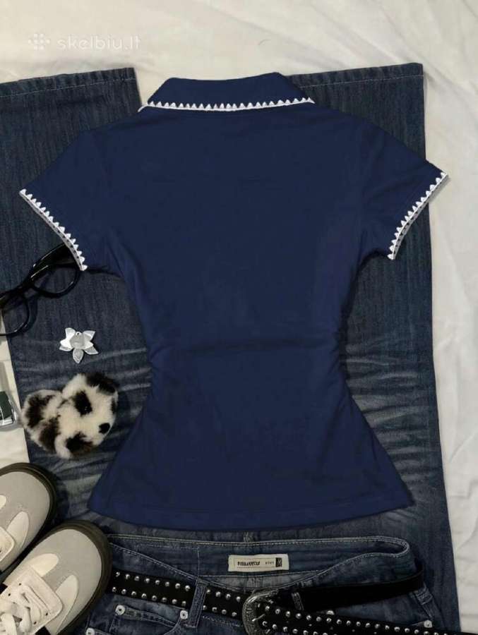 Navy Blue Polo Shirt with White Trim&embroidered - nuotraukos Nr. 2