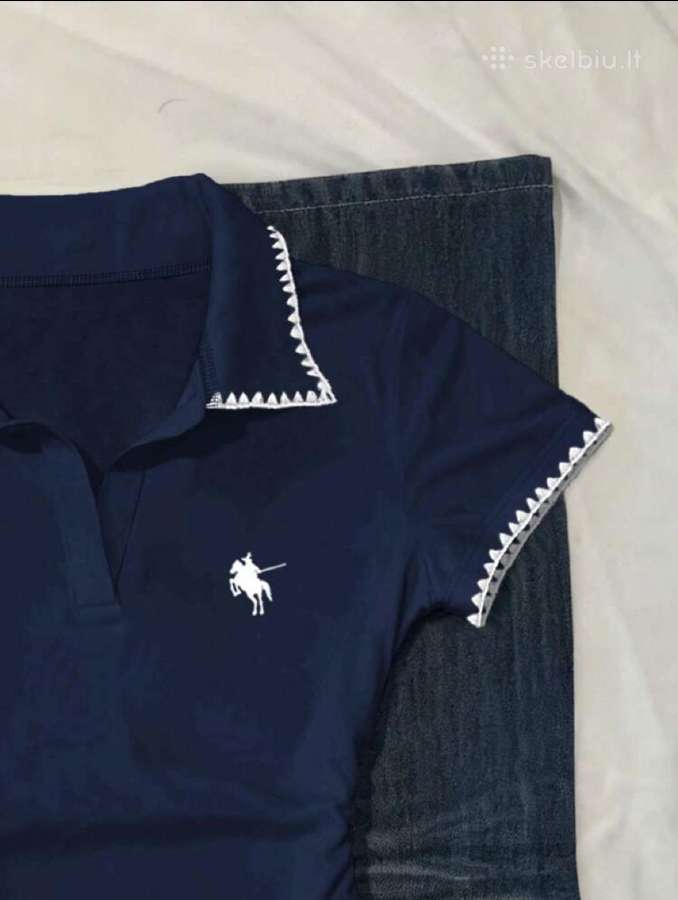 Navy Blue Polo Shirt with White Trim&embroidered - nuotraukos Nr. 3