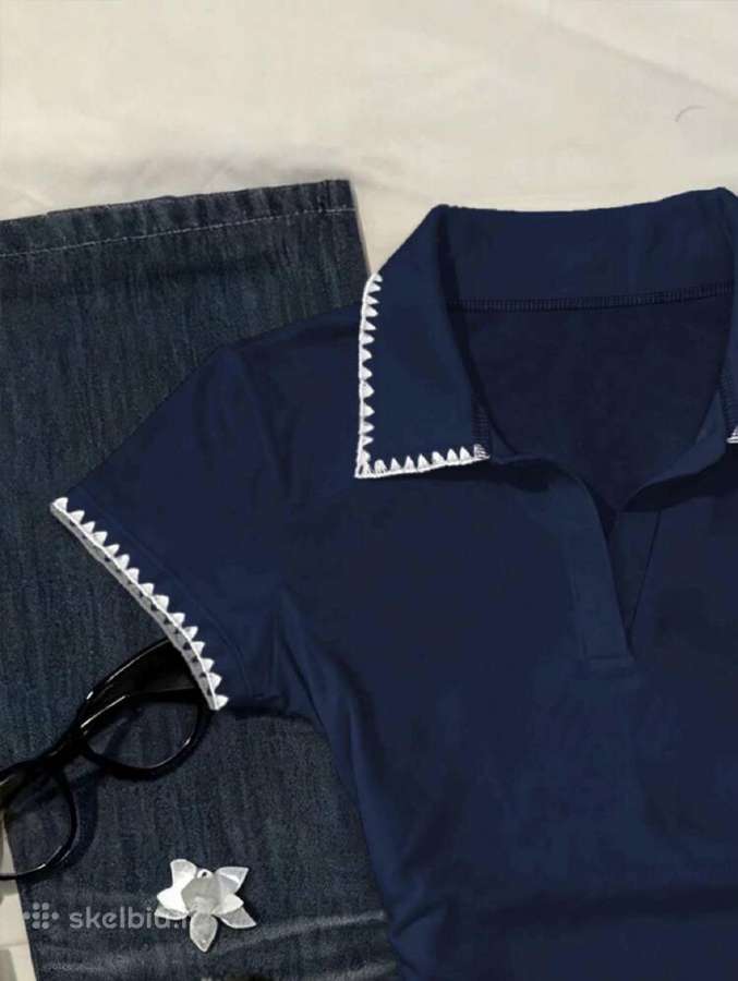 Navy Blue Polo Shirt with White Trim&embroidered - nuotraukos Nr. 4