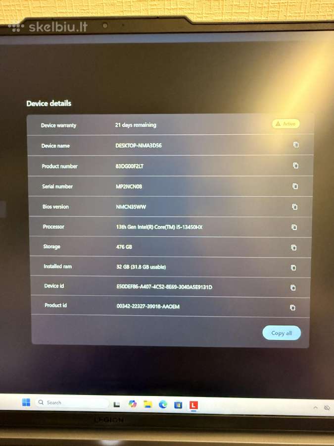 Galingas Lenovo Legion 5 16irx9 - nuotraukos Nr. 14