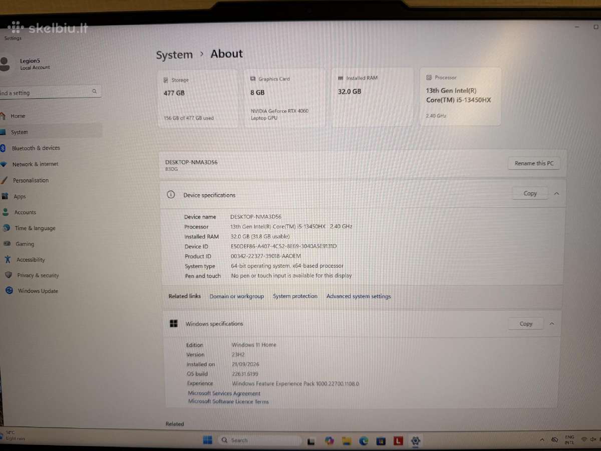 Galingas Lenovo Legion 5 16irx9 - nuotraukos Nr. 15