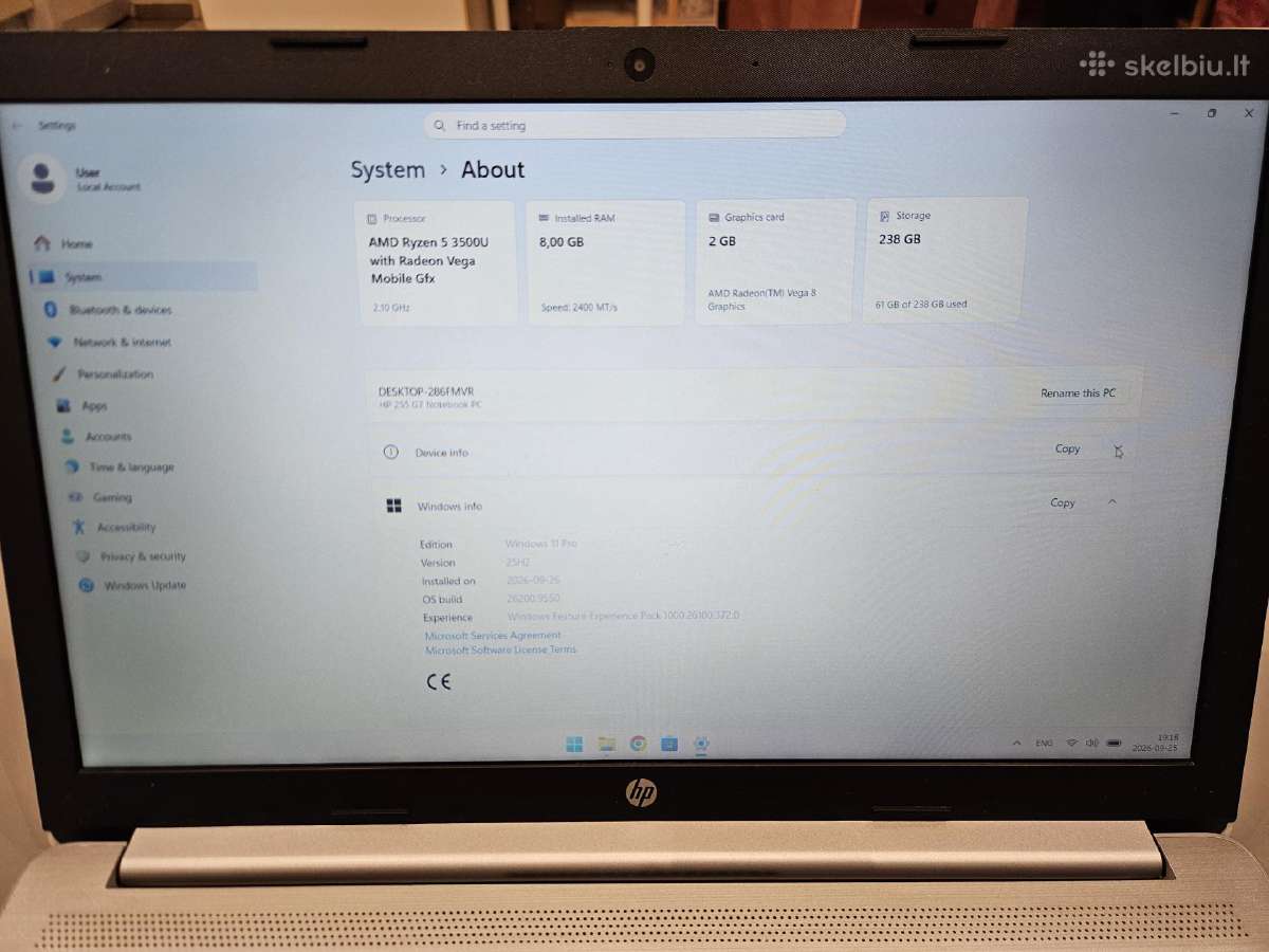 Hp 255 G7 Ryzen 58 GB 256 GB SSD Fhd - nuotraukos Nr. 5