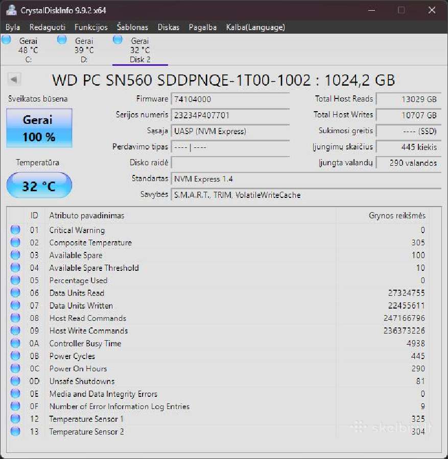 Wd Pc Sn560 Nvme SSD 1tb (m.2 2280) - nuotraukos Nr. 2