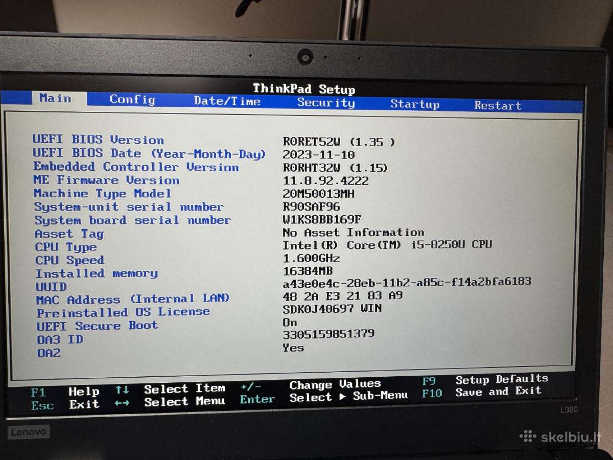Lenovo Thinkpad L380, i5-8250u, 16gb - nuotraukos Nr. 3