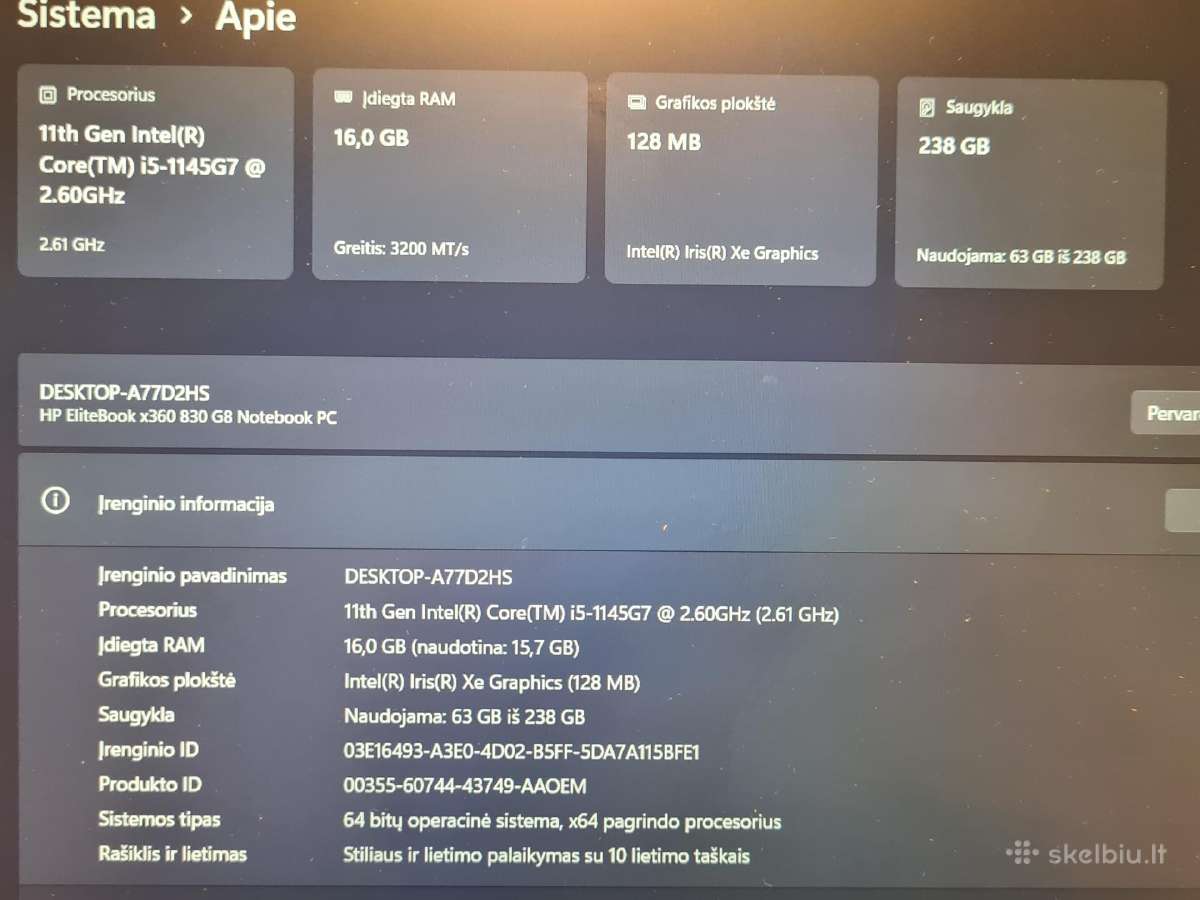Hp Elitebook x360 830 G8 (Touch) – i5-1145g7 +3mėn - nuotraukos Nr. 3