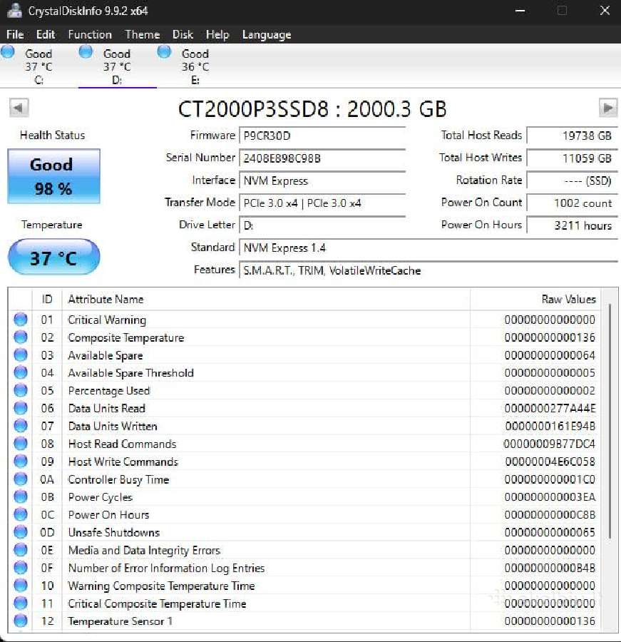 Crucial P3 : 2000.3 GB - nuotraukos Nr. 3