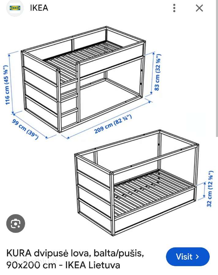 Vaikiška dviaukštė lovytė Kura Ikea - nuotraukos Nr. 5