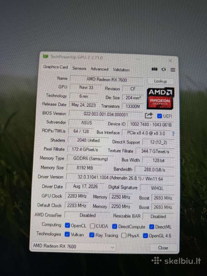 Parduodu Asus Radeon Rx 7600 Dual EVO Oc 8gb - nuotraukos Nr. 10