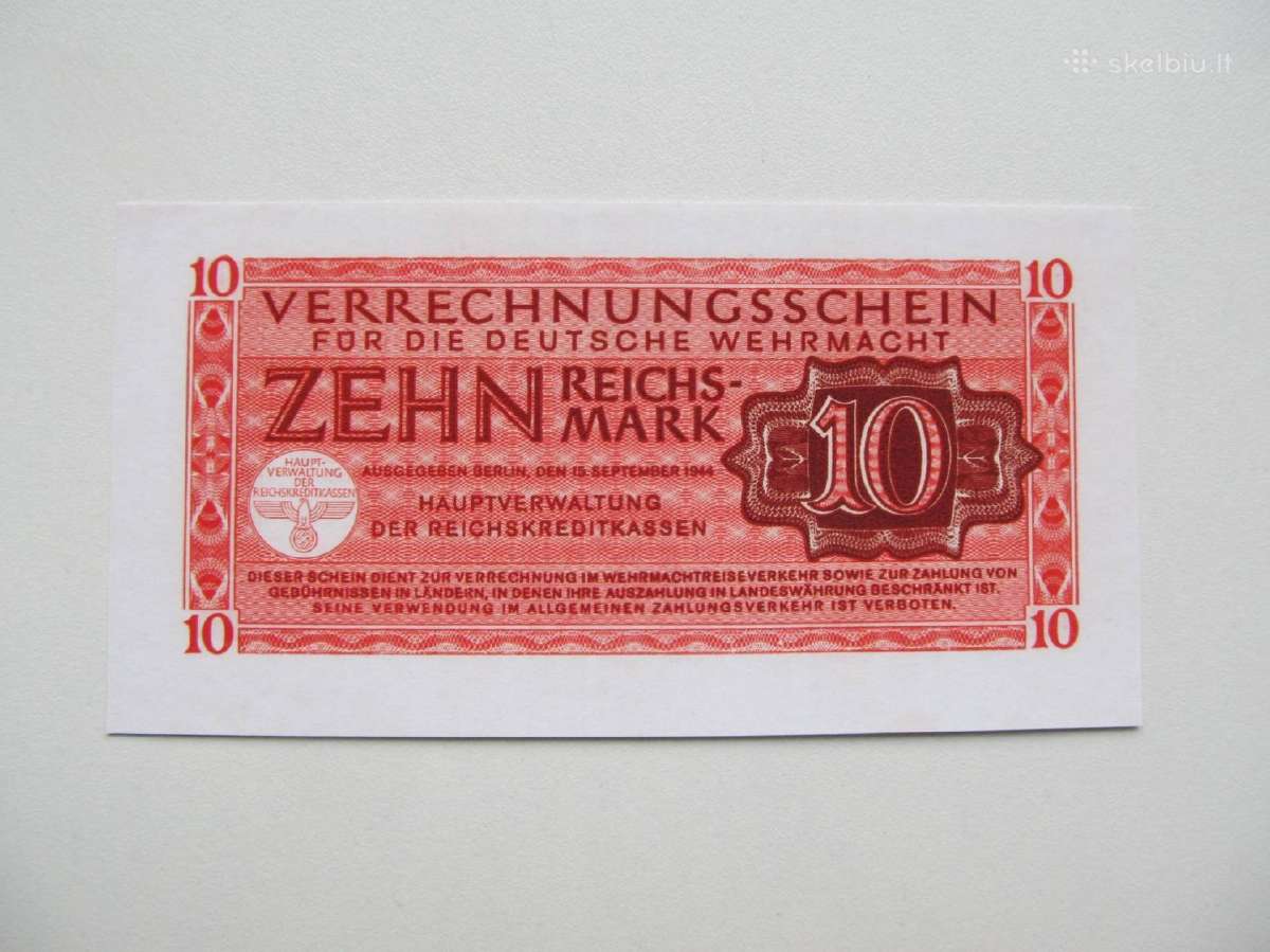 1,5 ir 10 reichsmark , Vermacht Vokietija , 1944 - nuotraukos Nr. 5