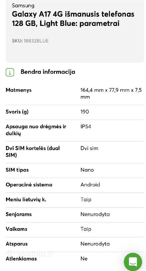 Galaxy A17 4G išmanusis telef.128gb , Light Blue - nuotraukos Nr. 9