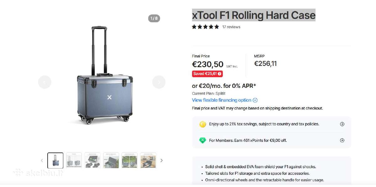 Originalus xtool F1 Rolling Hard Case – naujas! - nuotraukos Nr. 3
