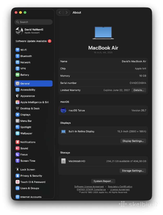 Apple MacBook Air 15 M4 / 16 GB / 512 GB - nuotraukos Nr. 10