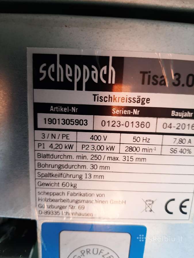 Išilginio pjovimo staklės Scheppach Ts3.0 400v. - nuotraukos Nr. 3