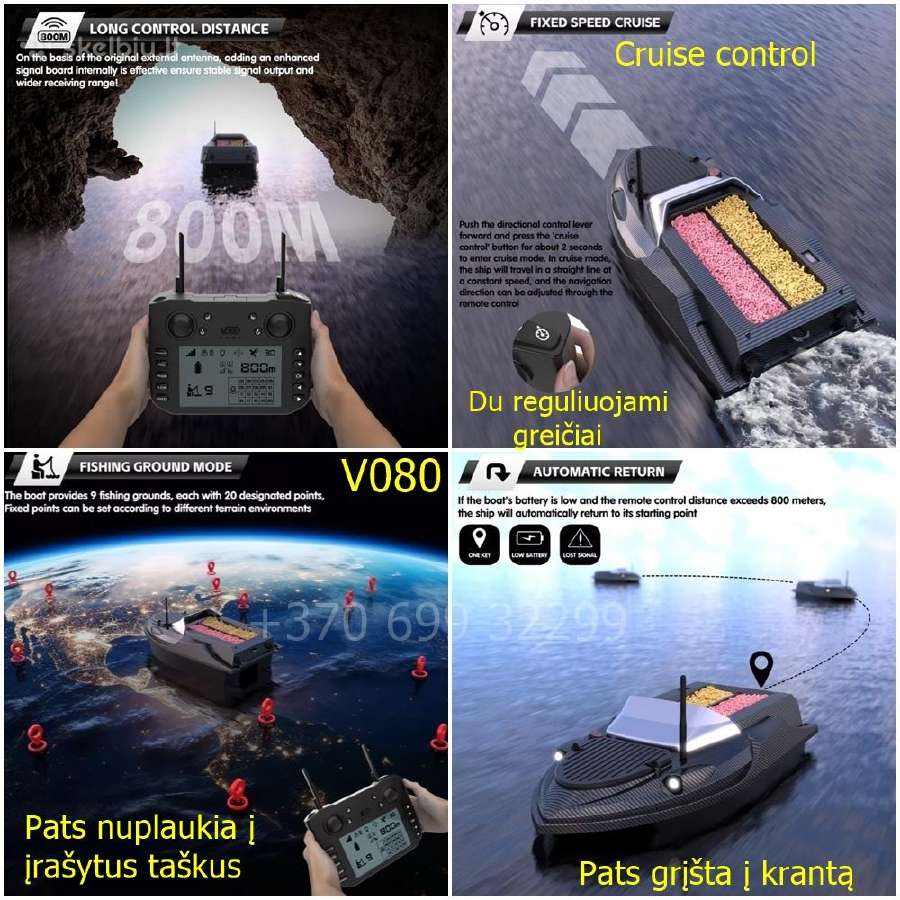 Flytec V080 pašarų laivelis su GPS ir taše - nuotraukos Nr. 9