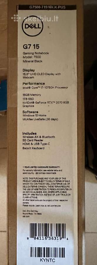 Dell g7 7500 oled i7 16gb rtx2070 8gb - nuotraukos Nr. 5