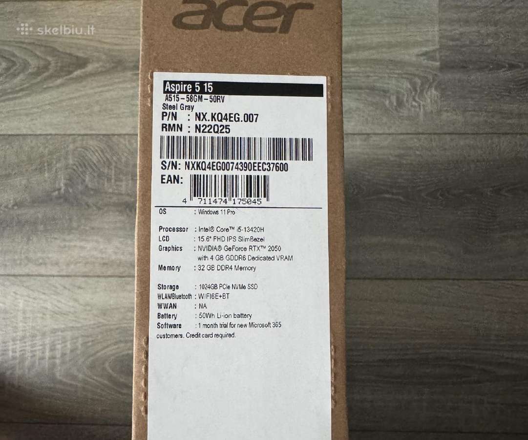Naujas Acer Aspire 5 15 - inch 32gb/1tb/rtx 2050 - nuotraukos Nr. 3
