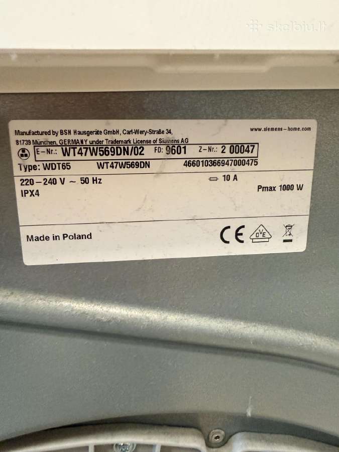 Siemens džiovyklė - nuotraukos Nr. 6