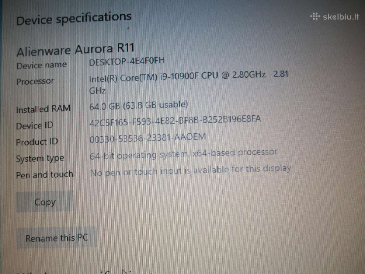 Rimtas kompiuteris Alienware Aurora R11 (Dell) i9 - nuotraukos Nr. 5