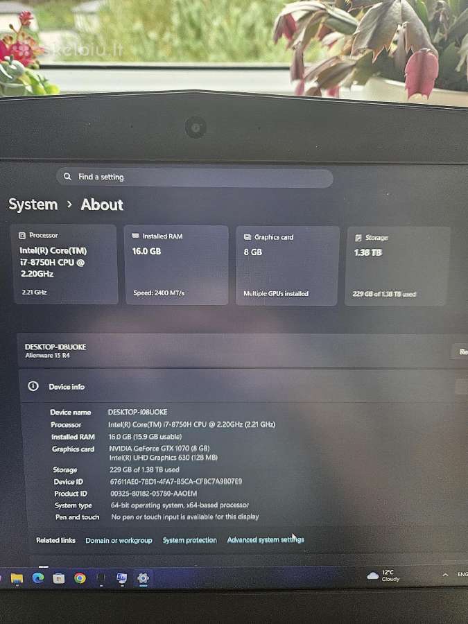 Alienware 15 R4 Gtx 1070 8gb / I7-8750h - nuotraukos Nr. 7