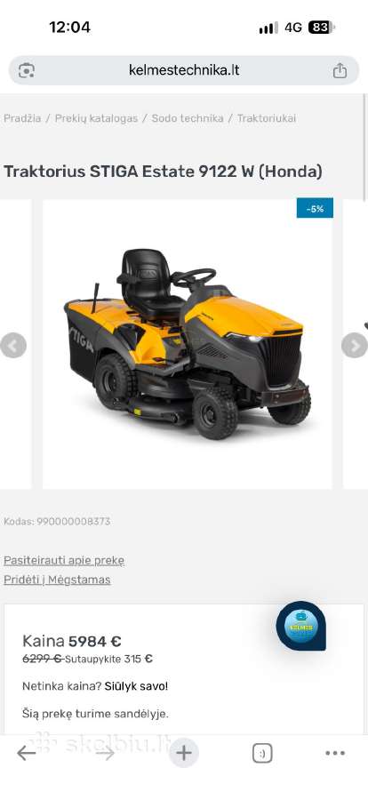 Sodo traktoriukas Stiga 9122w - nuotraukos Nr. 7