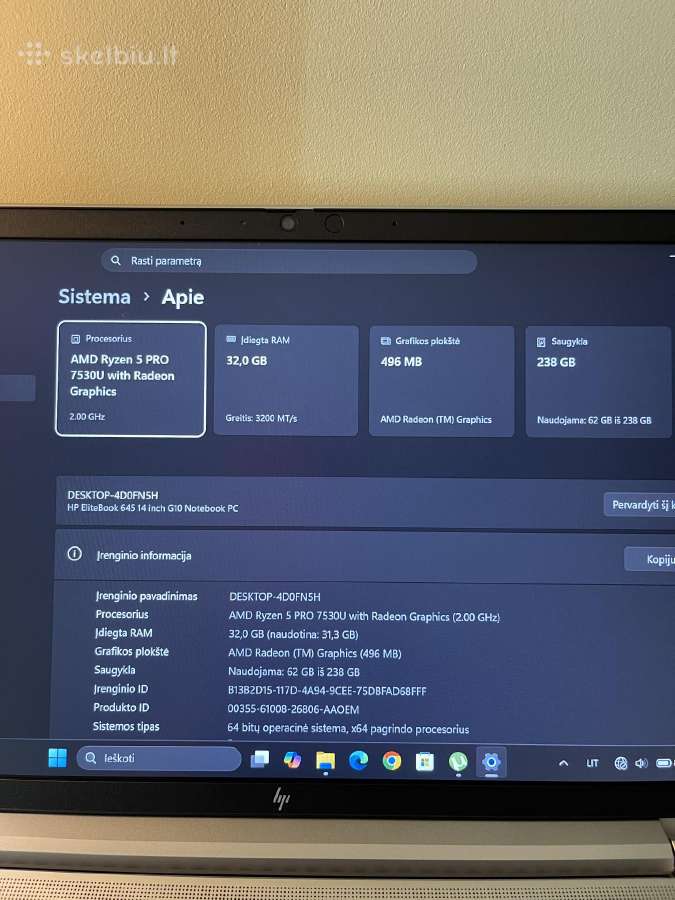 Hp Elitebook – Ryzen 5 Pro / 32 GB RAM / 256 Nvme - nuotraukos Nr. 2