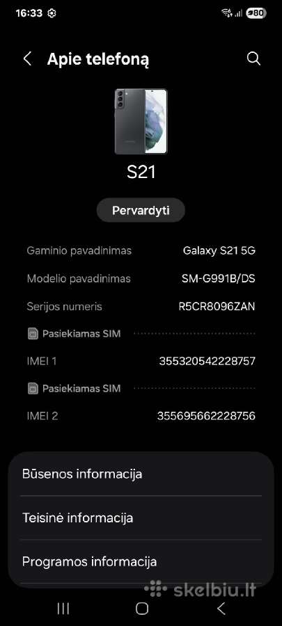 Parduodu naudota Samsung S21 5G 128gb - nuotraukos Nr. 4