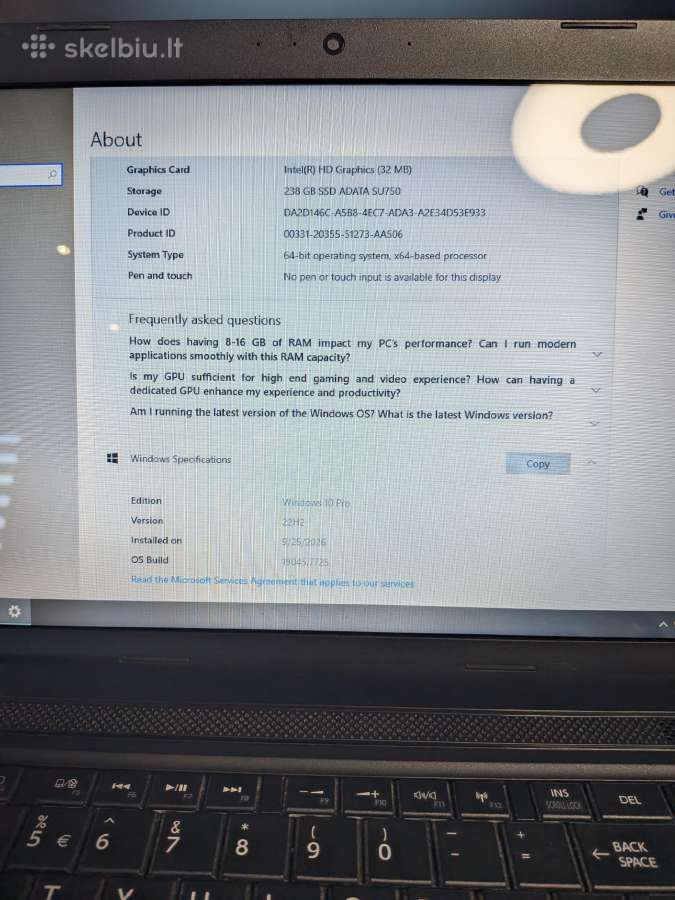 Toshiba C50-a 8gb RAM 256gb SSD Win10 Paruoštas - nuotraukos Nr. 7