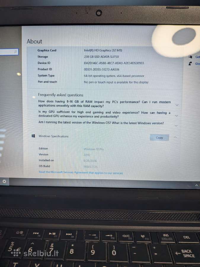 Toshiba C50-a 8gb RAM 256gb SSD Win10 Paruoštas - nuotraukos Nr. 2